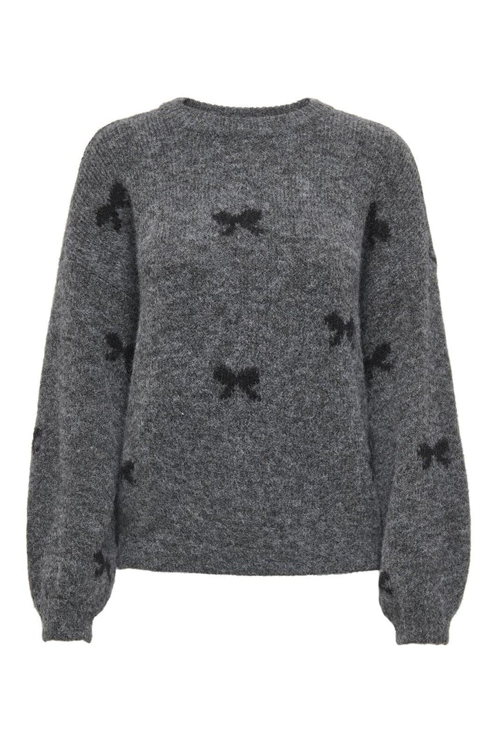 Only - Onlbrunhilda Life Ls Bow O-Neck Knt - 4947221 Medium Grey Melange Black/Mini Bow