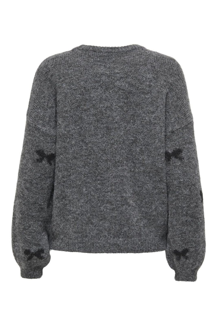 Only - Onlbrunhilda Life Ls Bow O-Neck Knt - 4947221 Medium Grey Melange Black/Mini Bow