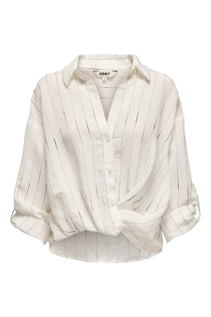 Only - Onlcarmen Ls Knot Shirt - 4730817 Cloud Dancer W Blue Ribbin