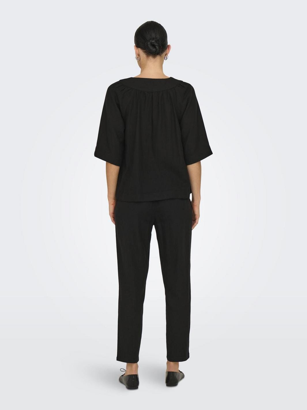 Only - Onlcaro 2/4 V-Neck Linen Bl Top Cc - 4726720 Black