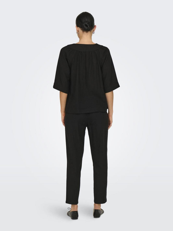 Only - Onlcaro 2/4 V-Neck Linen Bl Top Cc - 4726720 Black