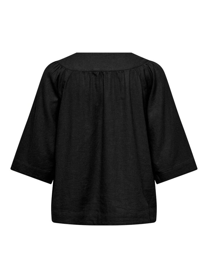Only - Onlcaro 2/4 V-Neck Linen Bl Top Cc - 4726720 Black