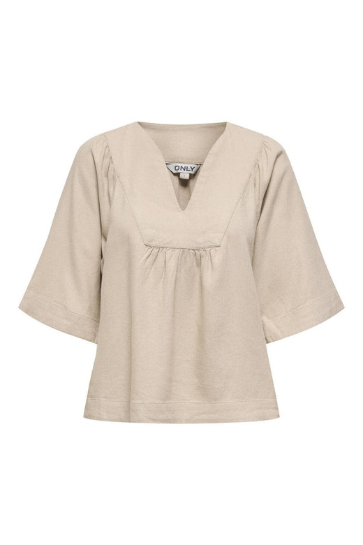 Only - Onlcaro 2/4 V-Neck Linen Bl Top Cc - 4726721 Oxford Tan