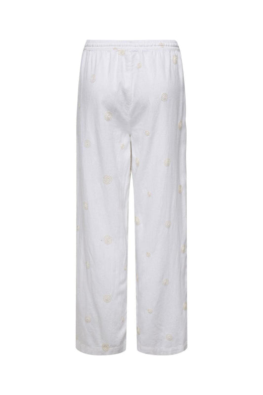 Only - Onlcaro Linen Bl Emb Wide Pant Cc - 4652341 Bright White Pumice Stone Embroidery