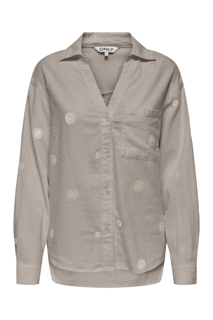 Only - Onlcaro L/S Linen Bl Emb Shirt Cc - 4652332 String Pumice Stone Embroidery