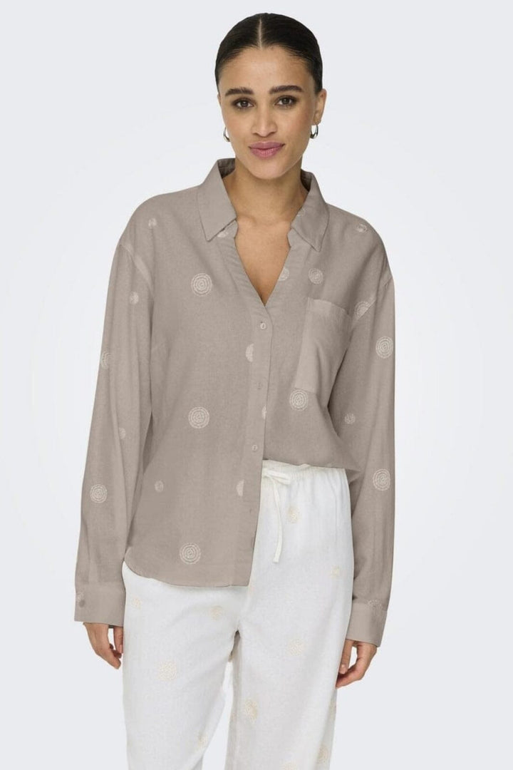 Only - Onlcaro L/S Linen Bl Emb Shirt Cc - 4652332 String Pumice Stone Embroidery