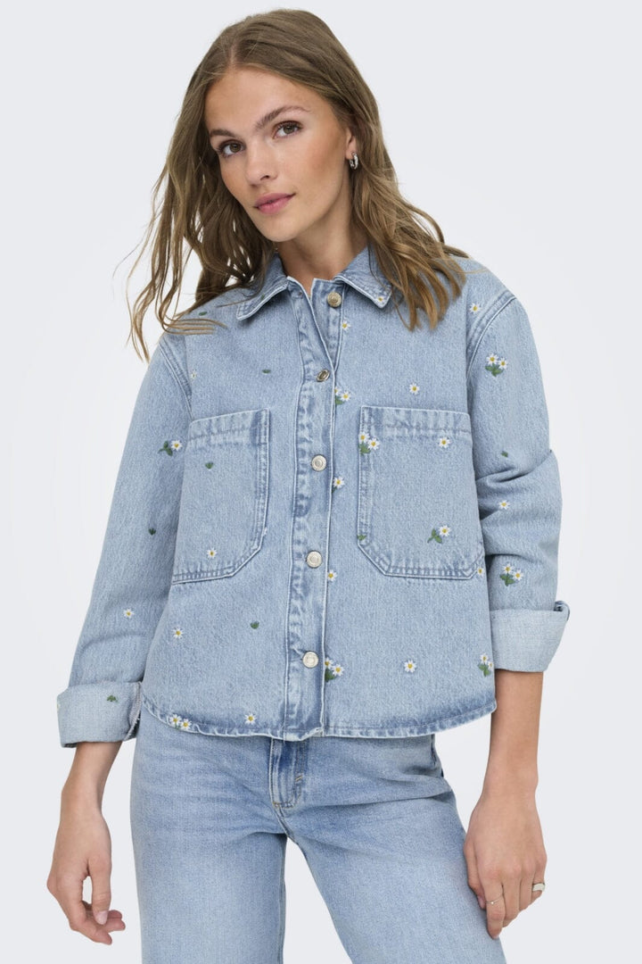 Only - Onlcassie Emb Ls Ovs Shirt Akm - 4769525 Light Blue Denim