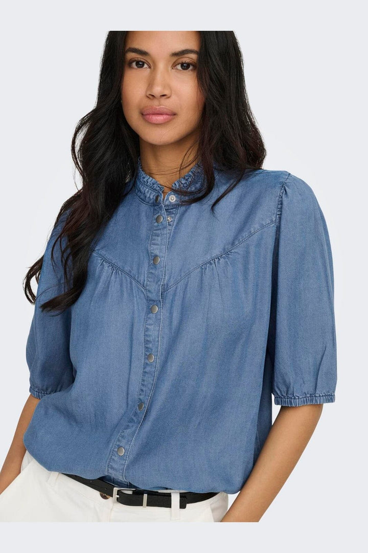 Only - Onlcharis Life 2/4 Frill Shirt Cc - 4910874 Medium Blue Denim