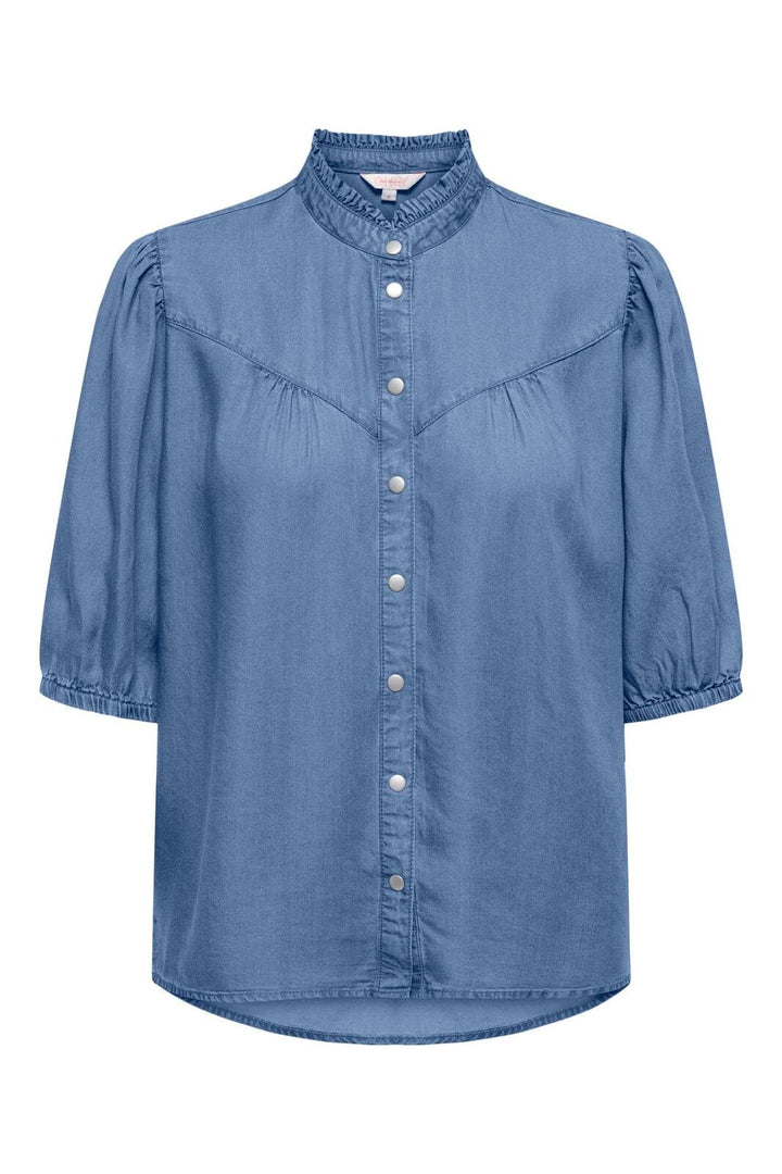 Only - Onlcharis Life 2/4 Frill Shirt Cc - 4910874 Medium Blue Denim