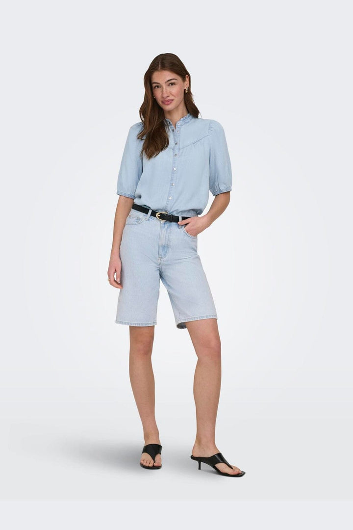 Only - Onlcharis Life 2/4 Frill Shirt Cc - 4977041 Light Blue Denim