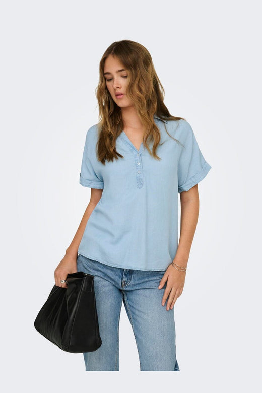 Only - Onlcharis Life Cap Sleeve Shirt Cc - 4910840 Light Blue Denim