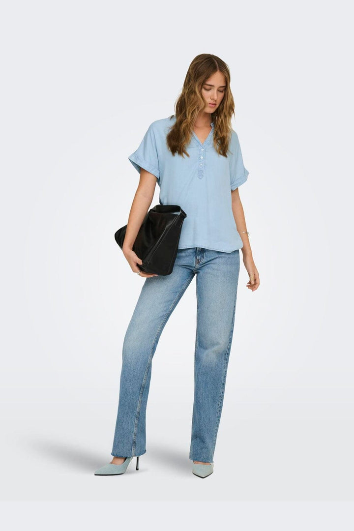 Only - Onlcharis Life Cap Sleeve Shirt Cc - 4910840 Light Blue Denim
