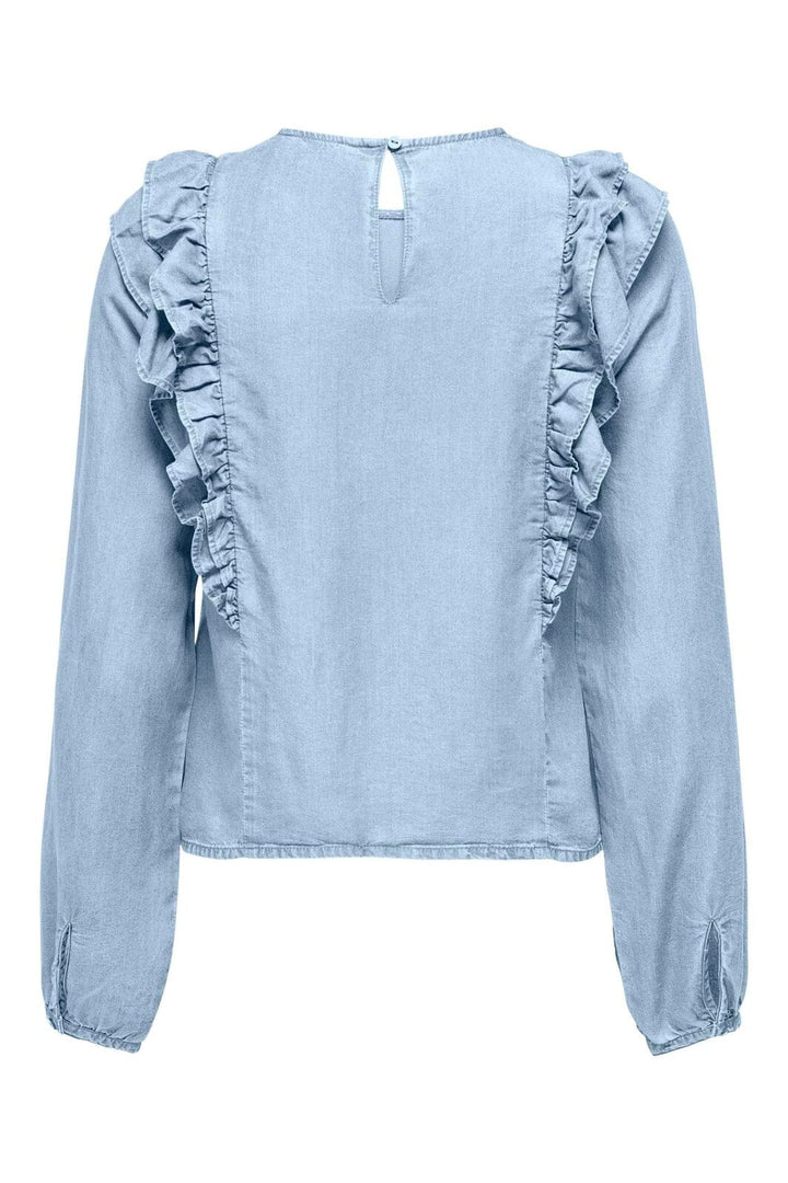 Only - Onlcharis Life Ls Frill Top Cc - 4977059 Light Blue Denim
