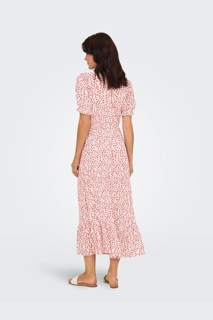 Only - Onlchianti S/S Long Dress - 4792683 Cloud Dancer Red Lucy Flower