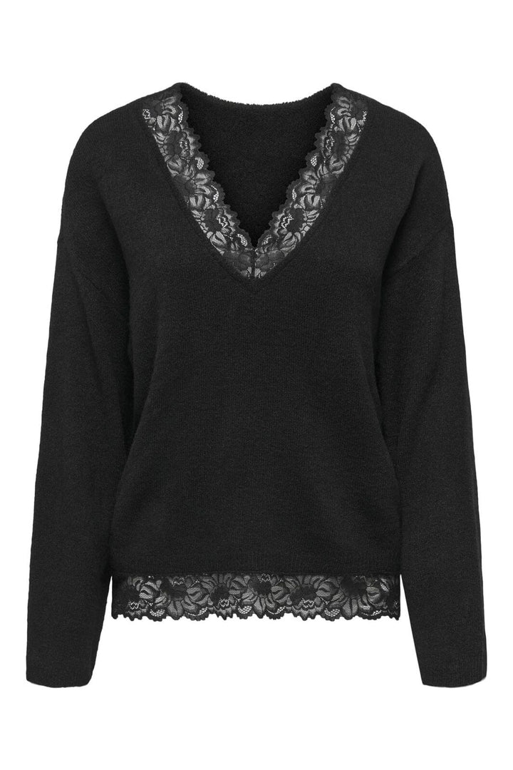Only - Onlclover Ls Lace V-Neck Reversible Knt - 5172500 Black Dtm Lace