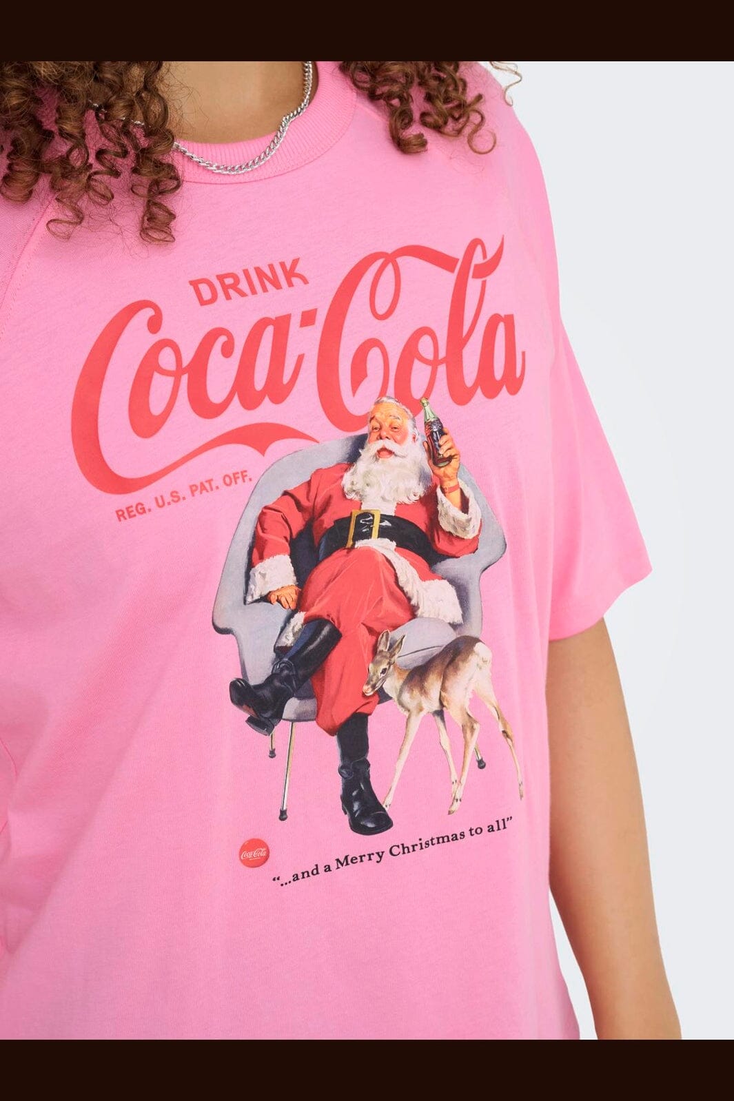 Only - Onlcoca Cola Xmas Life S/S Top - 4837323 Sachet Pink Santa And Deer