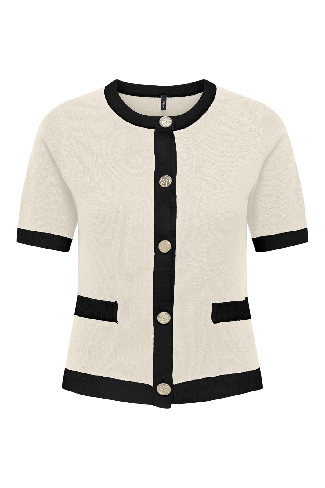 Only - Onlcoco Life Ss Button Cardigan Cc Knt - 4852782 Birch Black Contrast