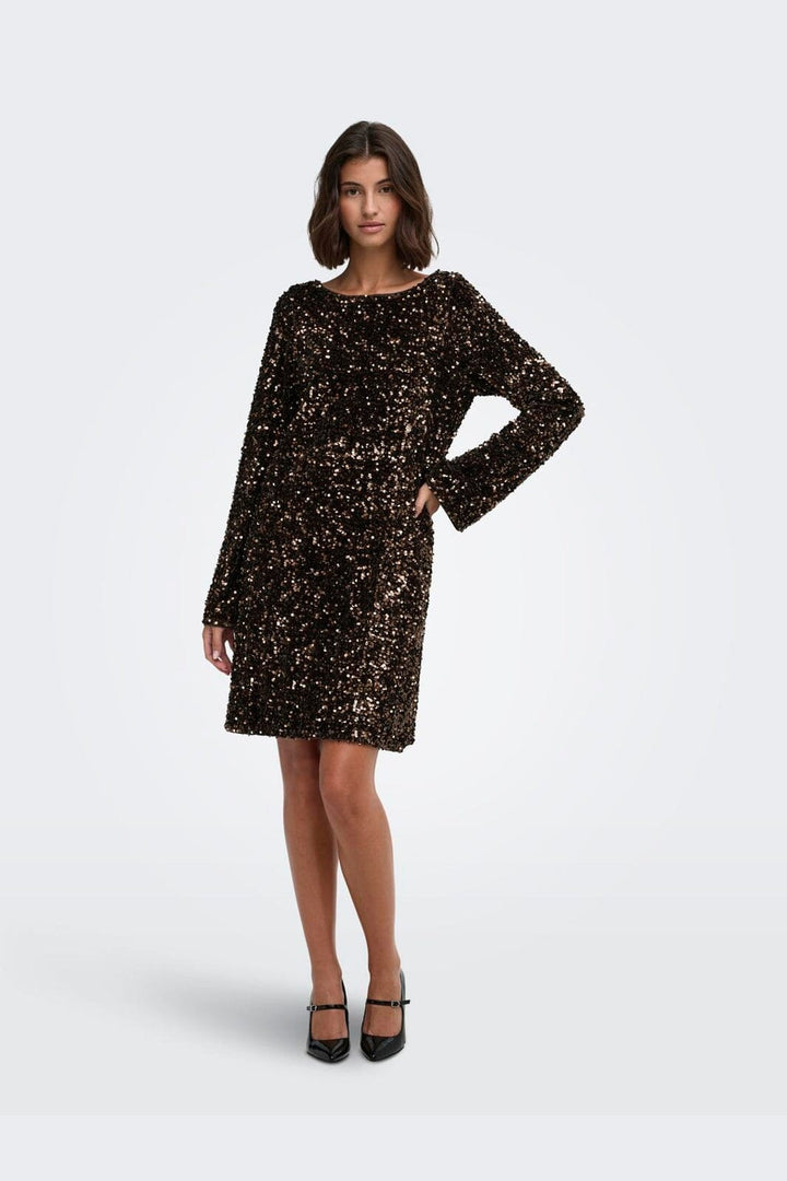 Only - Onlconfidence L/S Bell Dress - 5128838 Chocolate Torte Dtm Sequin