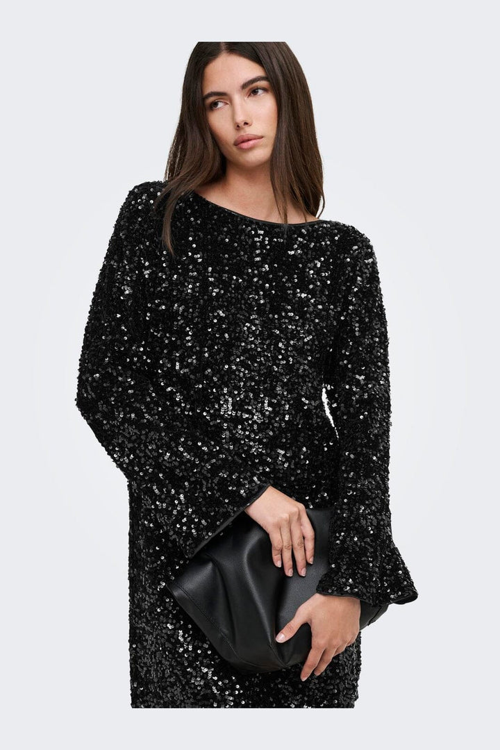 Only - Onlconfidence L/S Bell Dress - 5171191 Black Dtm Sequin