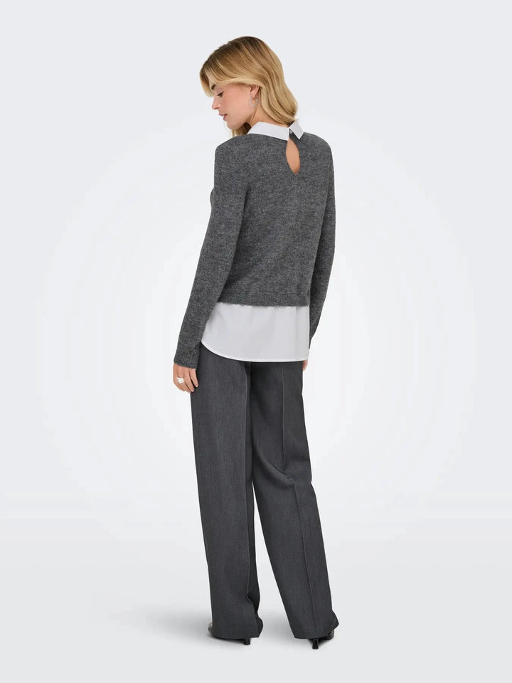 Only - Onldolly Ls Woven Mix Pearl Pull Cc Knt - 4807293 Medium Grey Melange W. Cloud Dancer Woven Mix Strikbluser 