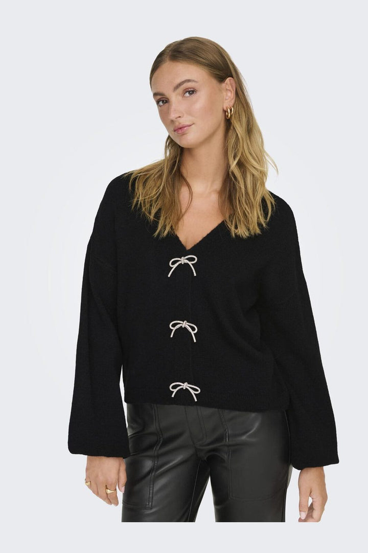Only - Onldonna Ls Bow V-Neck Knt - 4699811 Black