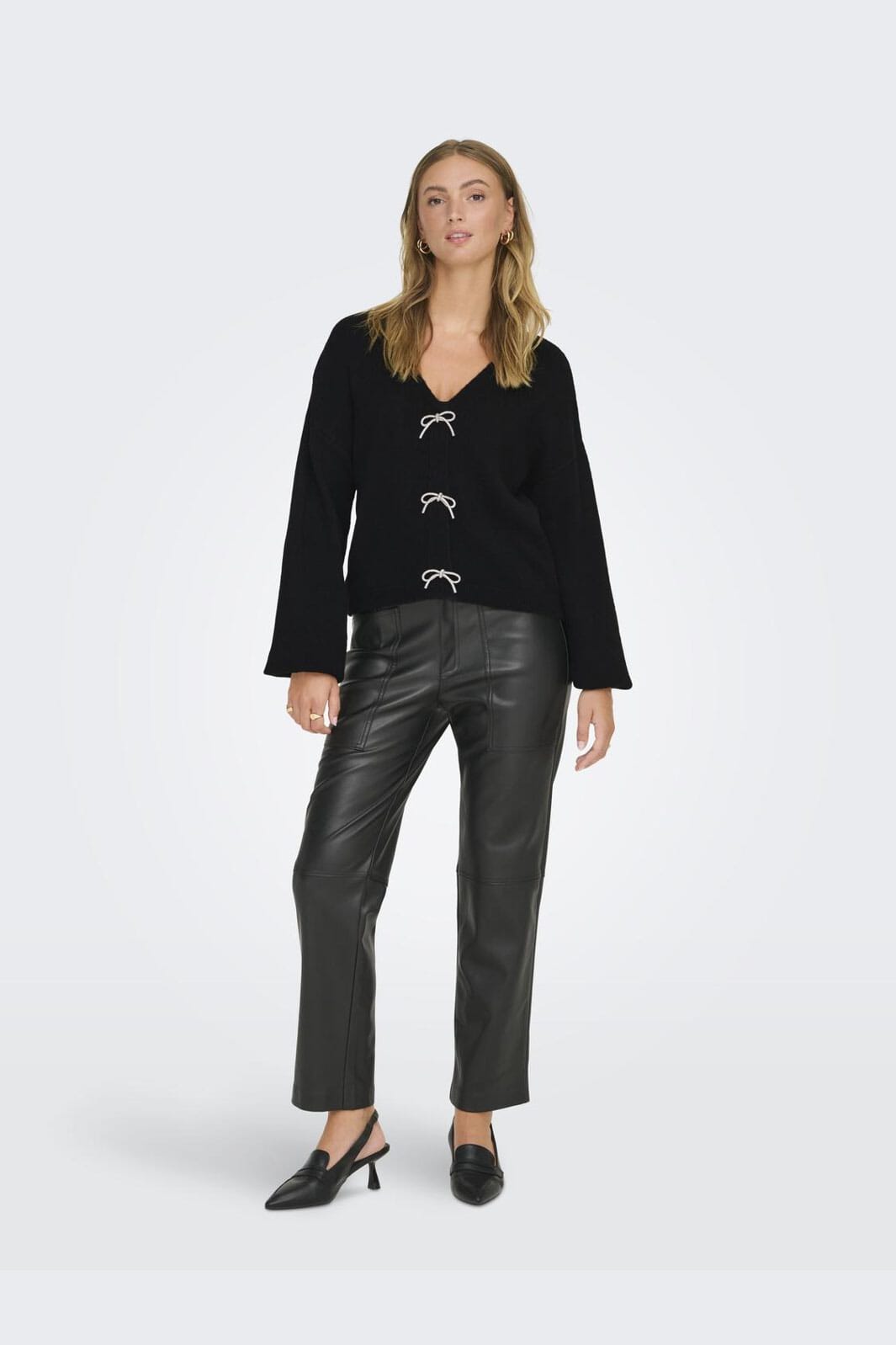 Only - Onldonna Ls Bow V-Neck Knt - 4699811 Black