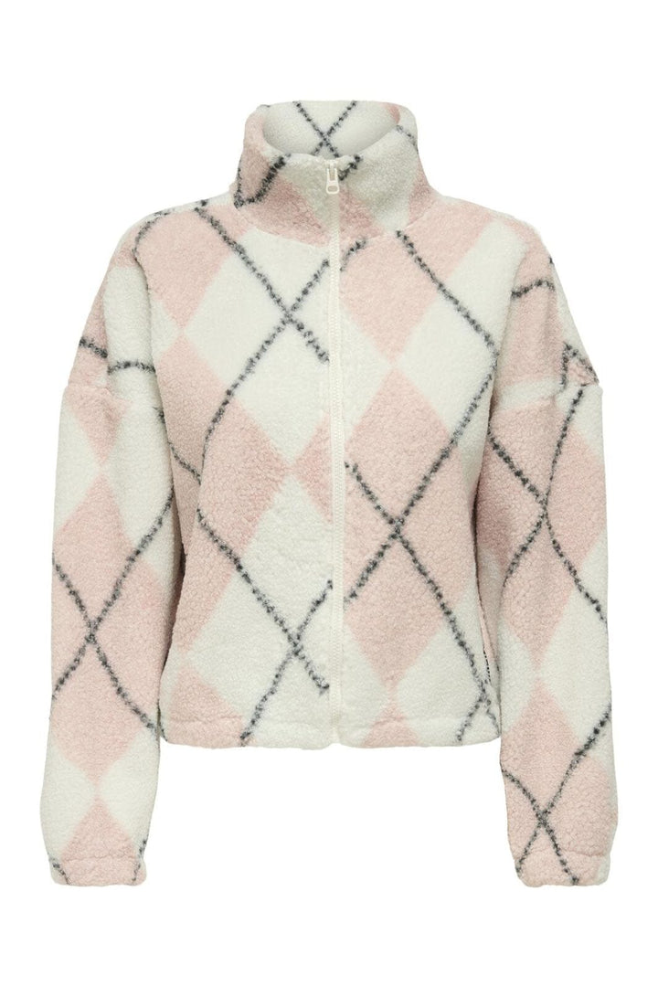 Only - Onleline Life L/S Zip Teddy Swt - 4925874 Rose Smoke Cloud Dancer + Black + Label Brooklyn