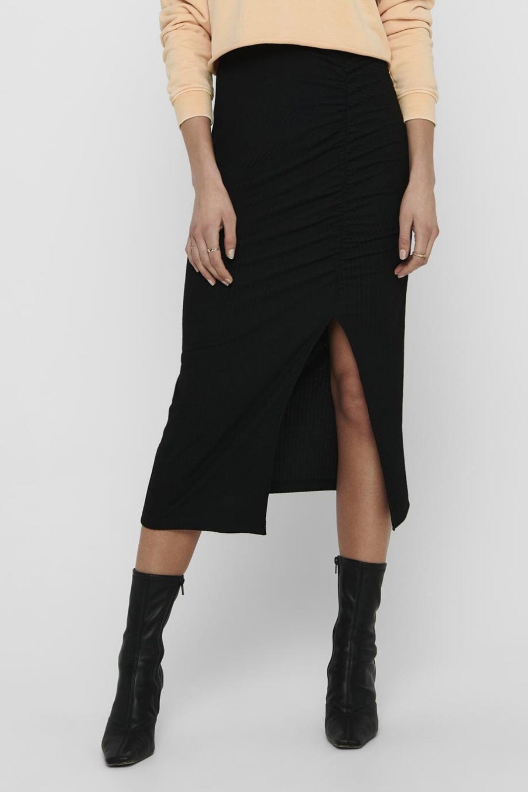 Only - Onlemma Ruching Slit Skirt - 3585300 Black Nederdele 