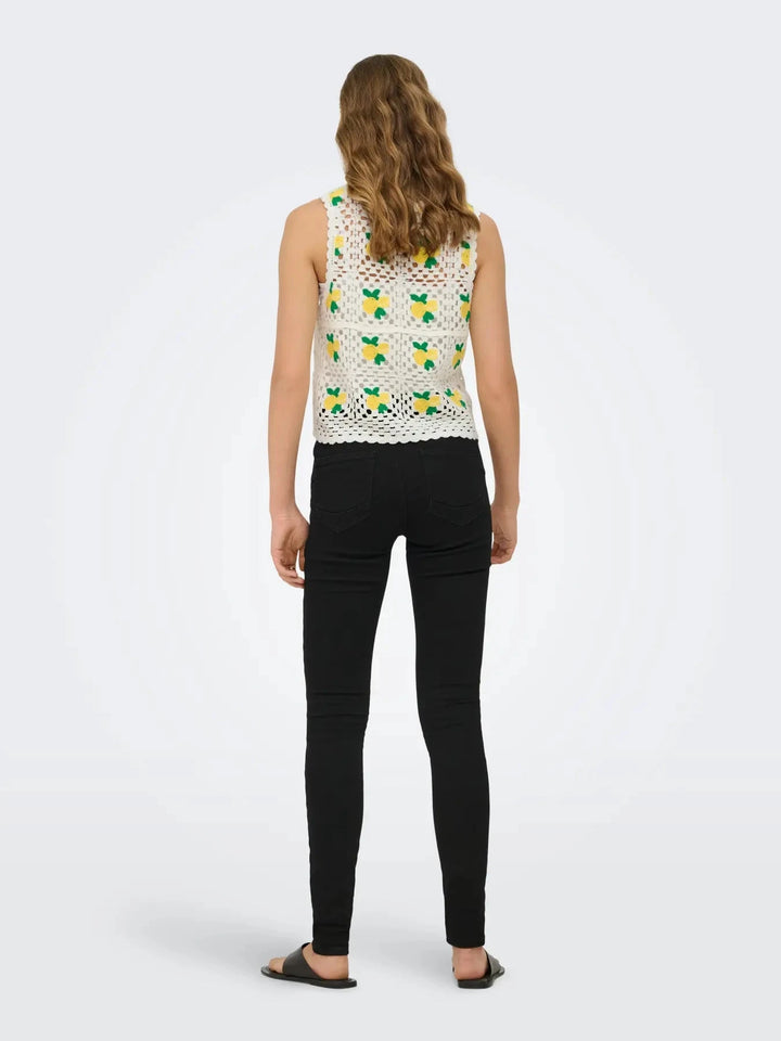 Only - Onlemma Sl O-Neck Crochet Top Knt - 5042715 Birch Lemon/Yarrow/Jelly Bean Toppe 