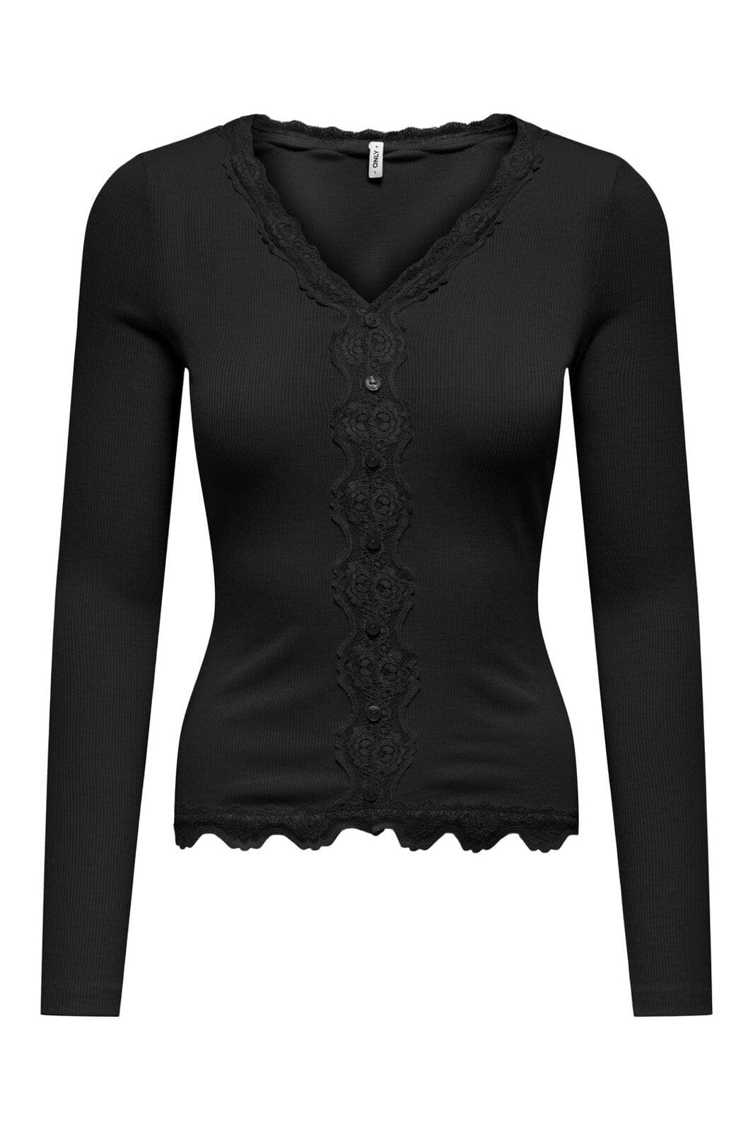 Only - Onlenea L/S Lace Mix Placket Top - 4929474 Black Pearl Buttons