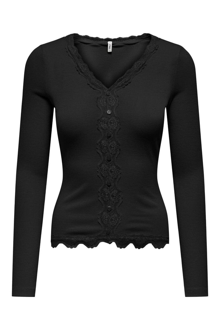 Only - Onlenea L/S Lace Mix Placket Top - 4929474 Black Pearl Buttons