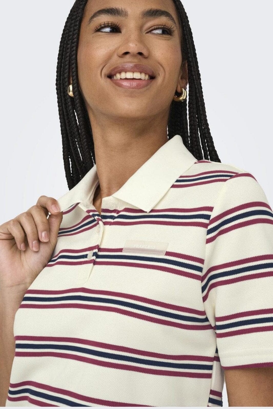Only - Onlevie S/S Polo Top - 4793100 Antique White Navy Blazer+Ruby Wine