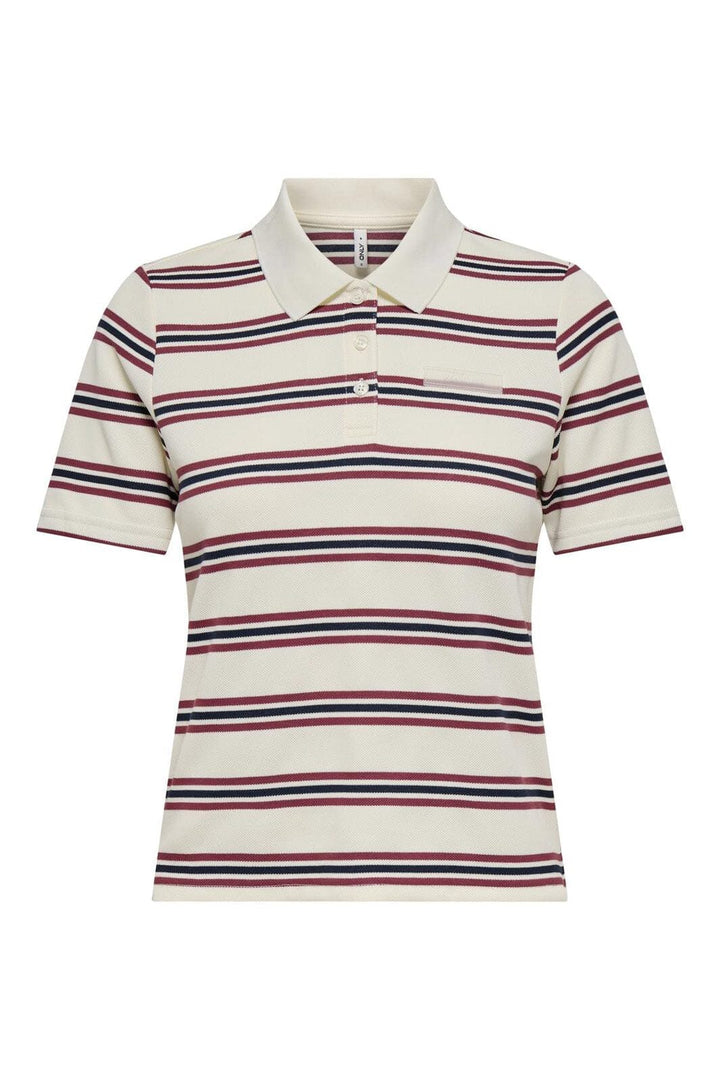 Only - Onlevie S/S Polo Top - 4793100 Antique White Navy Blazer+Ruby Wine