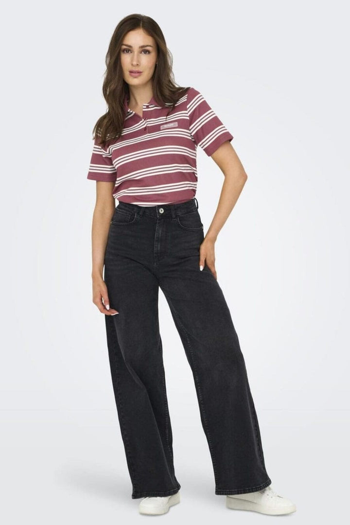 Only - Onlevie S/S Polo Top - 4838416 Ruby Wine Starlight Blue + Antique White