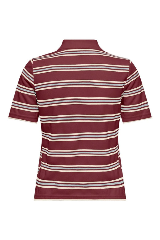 Only - Onlevie S/S Polo Top - 4838423 Ruby Wine Starlight Blue + Antique White (Without Tag)