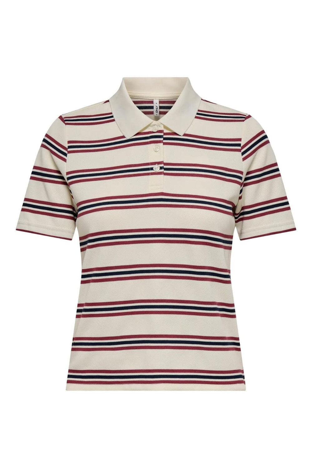 Only - Onlevie S/S Polo Top - 4838509 Antique White Navy Blazer + Ruby Wine (Without Tag)