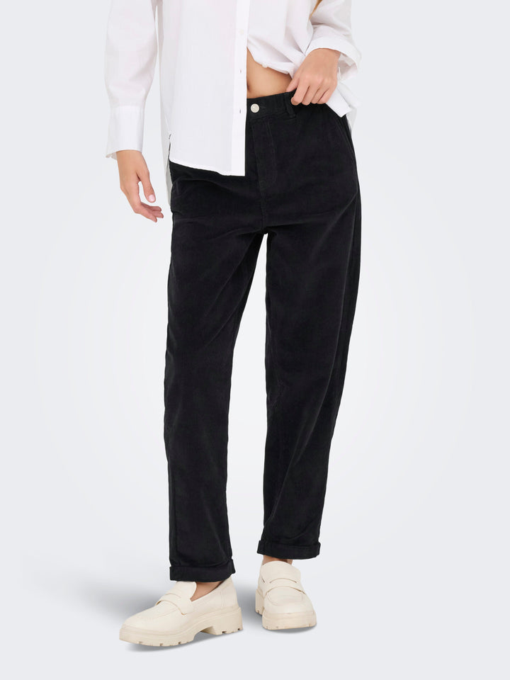 Only - Onlflora Ela Cord Carrot Pant - 4884687 Black Bukser 