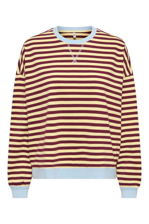 Only - Onlfreja L/S Loose Top - 5090443 Mellow Yellow Fig W. Contrast Cashmere Blue