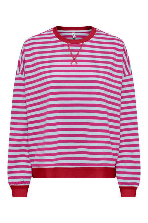 Only - Onlfreja L/S Loose Top - 5136213 Scooter Ballad Blue W. Contrast Fuchsia Red