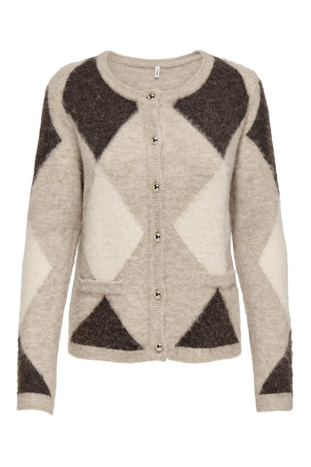 Only - Onlfrida Ls Oneck Button Cardi Knt - 4968125 String Chocol Torte/Birch/Mel/Gold Buttons