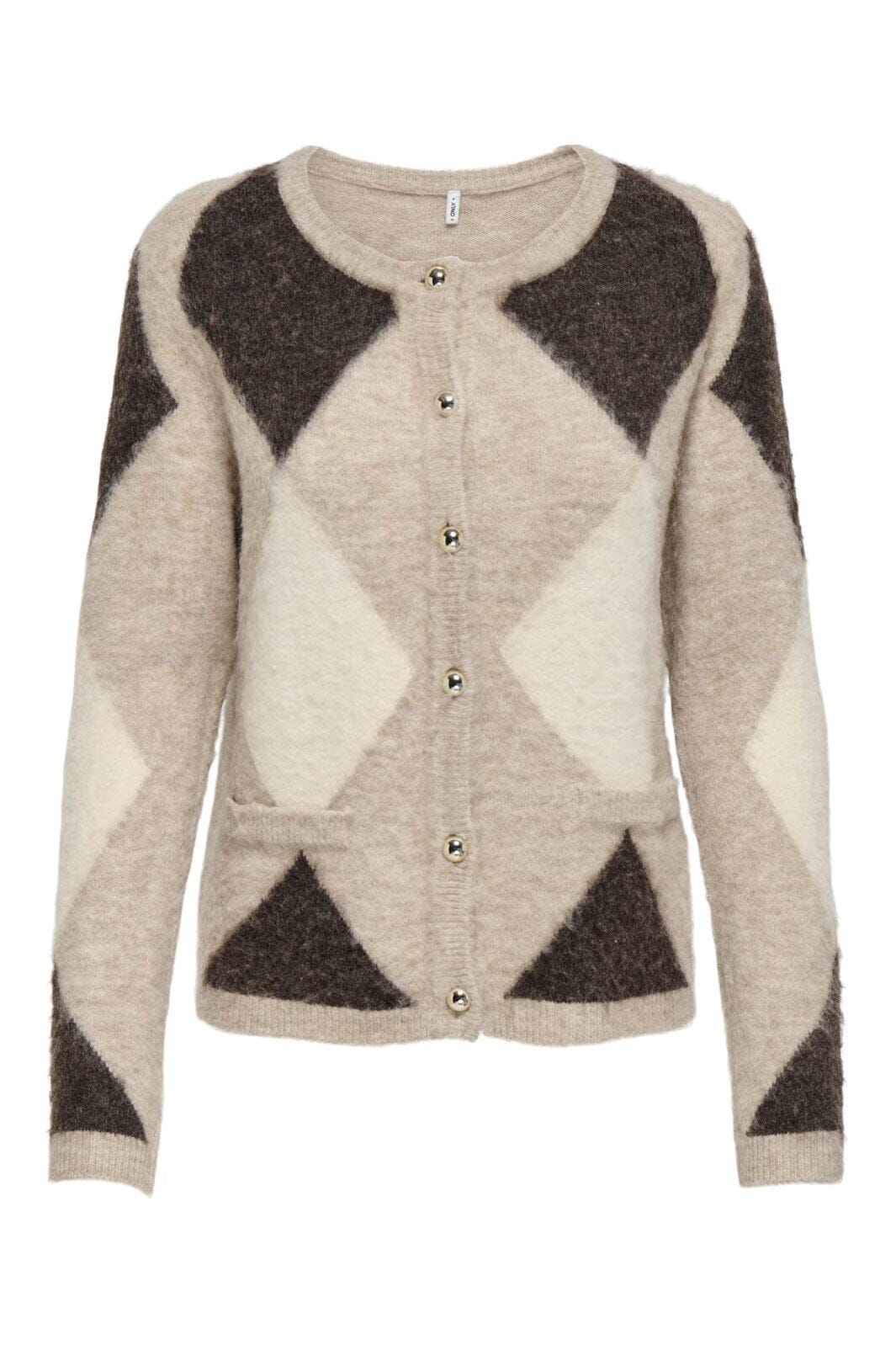 Only - Onlfrida Ls Oneck Button Cardi Knt - 4968125 String Chocol Torte/Birch/Mel/Gold Buttons