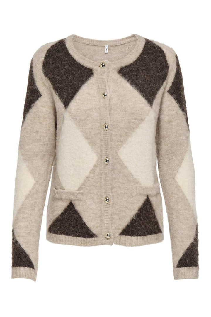 Only - Onlfrida Ls Oneck Button Cardi Knt - 4968125 String Chocol Torte/Birch/Mel/Gold Buttons