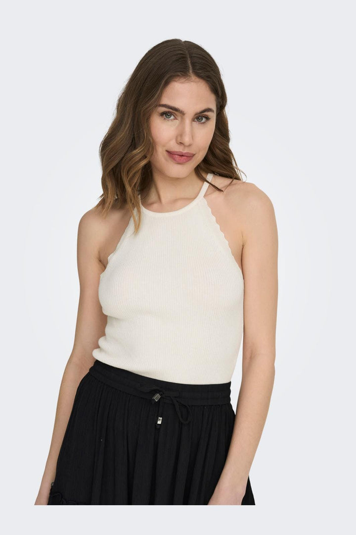 Only - Onlgemma Sl Scallop Hltneck Top Knt - 4193002 Cloud Dancer