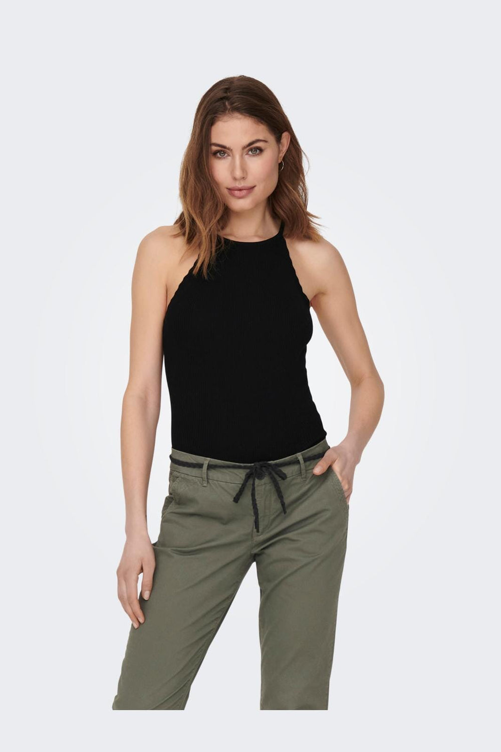 Only - Onlgemma Sl Scallop Hltneck Top Knt - 4278728 Black