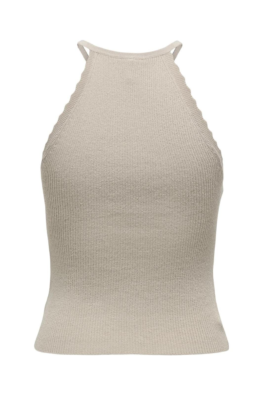 Only - Onlgemma Sl Scallop Hltneck Top Knt - 4710703 Feather Gray