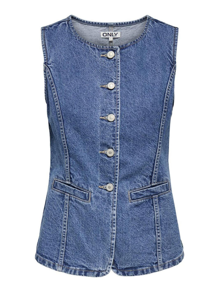 Only - Onlgiulina S/L Button Waistcoat Mae - 4821241 Medium Blue Denim