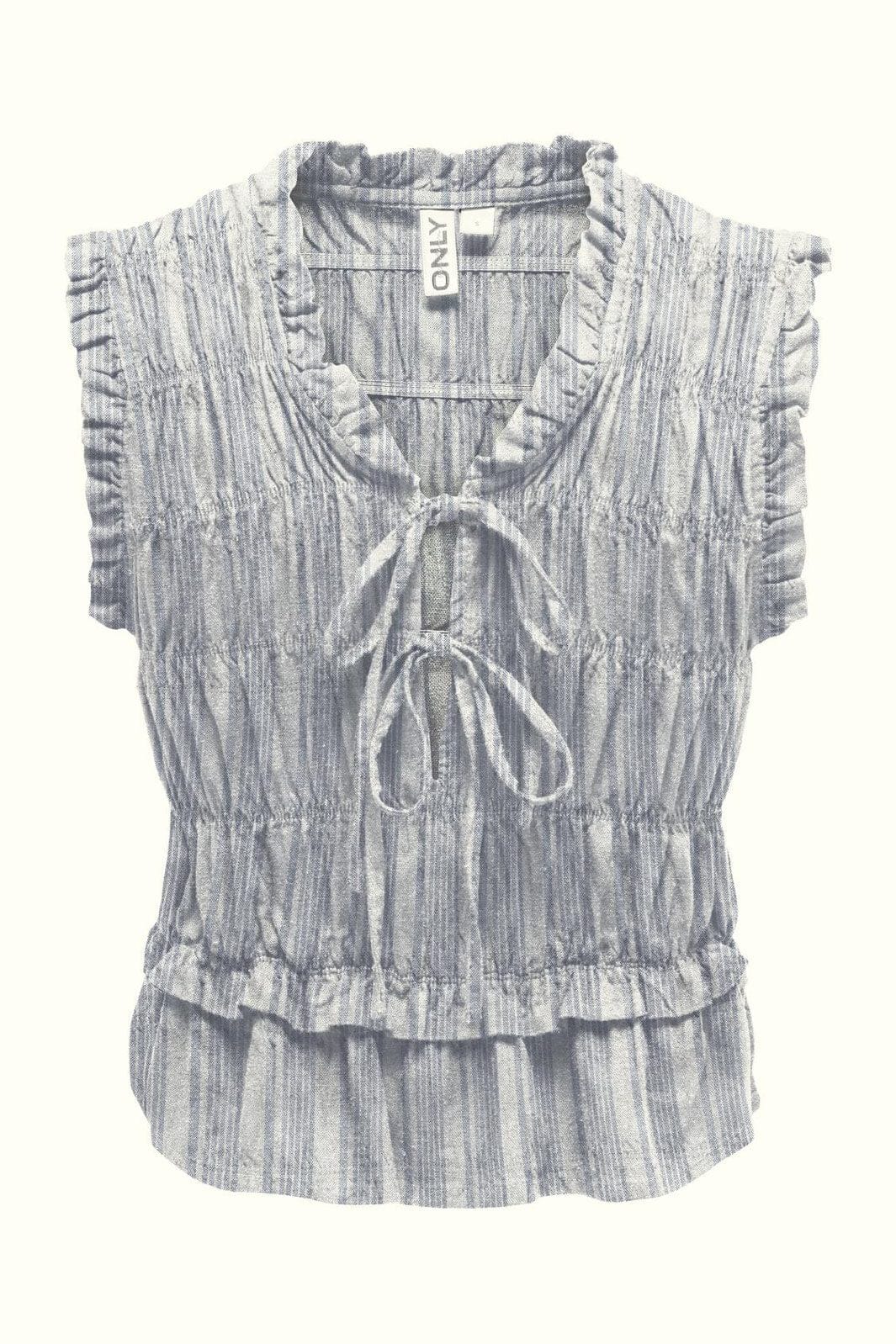 Only - Onlgoa S/S Linen Bl Frill Top Cc - 4984980 Coronet Blue Bright White