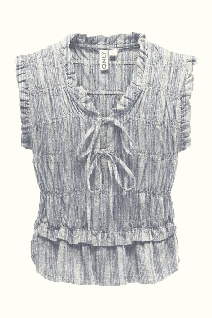 Only - Onlgoa S/S Linen Bl Frill Top Cc - 4984980 Coronet Blue Bright White