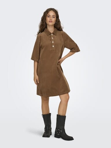 Only - Onlgry-Nessa S/S Cord Dress - 4854608 Toasted Coconut Kjoler 