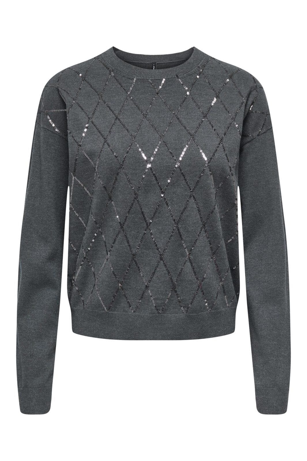 Only - Onlhalifax Ls Sequins O-Neck Knt - 4947031 Dark Grey Melange Dtm Sequins